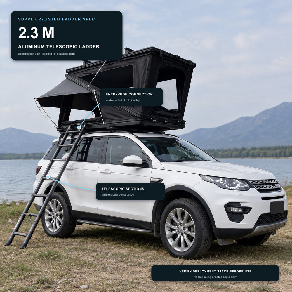 TrailNest rooftop tent with included 2.3 meter aluminum telescoping ladder