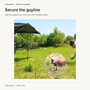 Secure the guyline - vehicle-mounted fan awning shown in supplier source photo