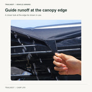 Guide runoff at the canopy edge - vehicle-mounted fan awning shown in supplier source photo