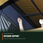 Interior support strut and quilted wall inside the TrailNest rooftop tent