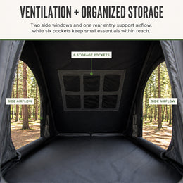 Interior sleeping and storage space inside the TrailNest Wedge 132 rooftop tent