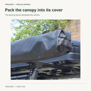 Pack the canopy into its cover - vehicle-mounted fan awning shown in supplier source photo