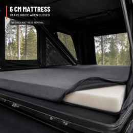 Included 6 cm rooftop tent mattress that stays inside when closed