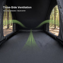Three-sided ventilation layout inside the TrailNest Wedge 132 rooftop tent