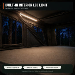 Built-in adjustable interior LED lighting inside the rooftop tent