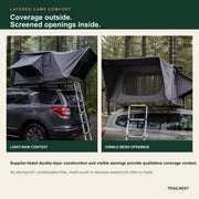 Light-rain and screened-opening views of the TrailNest Panorama rooftop tent