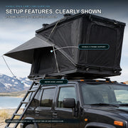 TrailNest Z-frame rooftop tent showing its visible support and entry ladder configuration