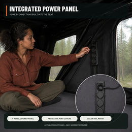 Integrated four-module power panel inside the TrailNest rooftop tent