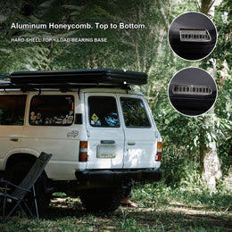 Aluminum honeycomb construction in the upper shell and base of the rooftop tent