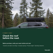 TrailNest Panorama rooftop tent fitment reminder with closed vehicle profile