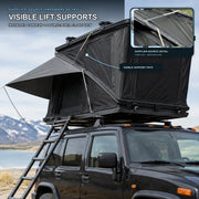 Visible lift-support rods and attachment points on the TrailNest rooftop tent