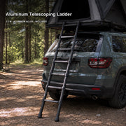 Included 2.3 m aluminum-alloy telescoping ladder attached to the TrailNest Wedge 132 rooftop tent