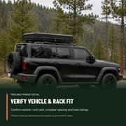 TrailNest rooftop tent fitment reminder to verify vehicle rack spacing and load ratings