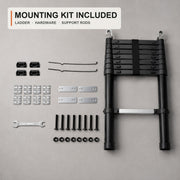 Included ladder, mounting hardware and rain-awning support rods for the TrailNest Wedge 132