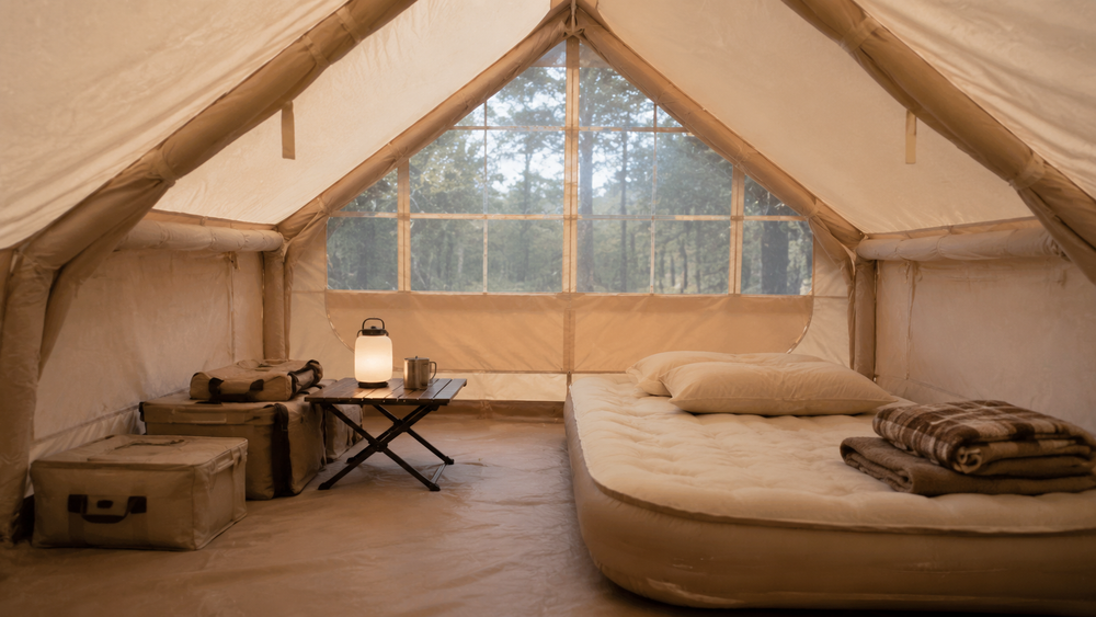 Spacious interior of TrailNest inflatable cabin tent