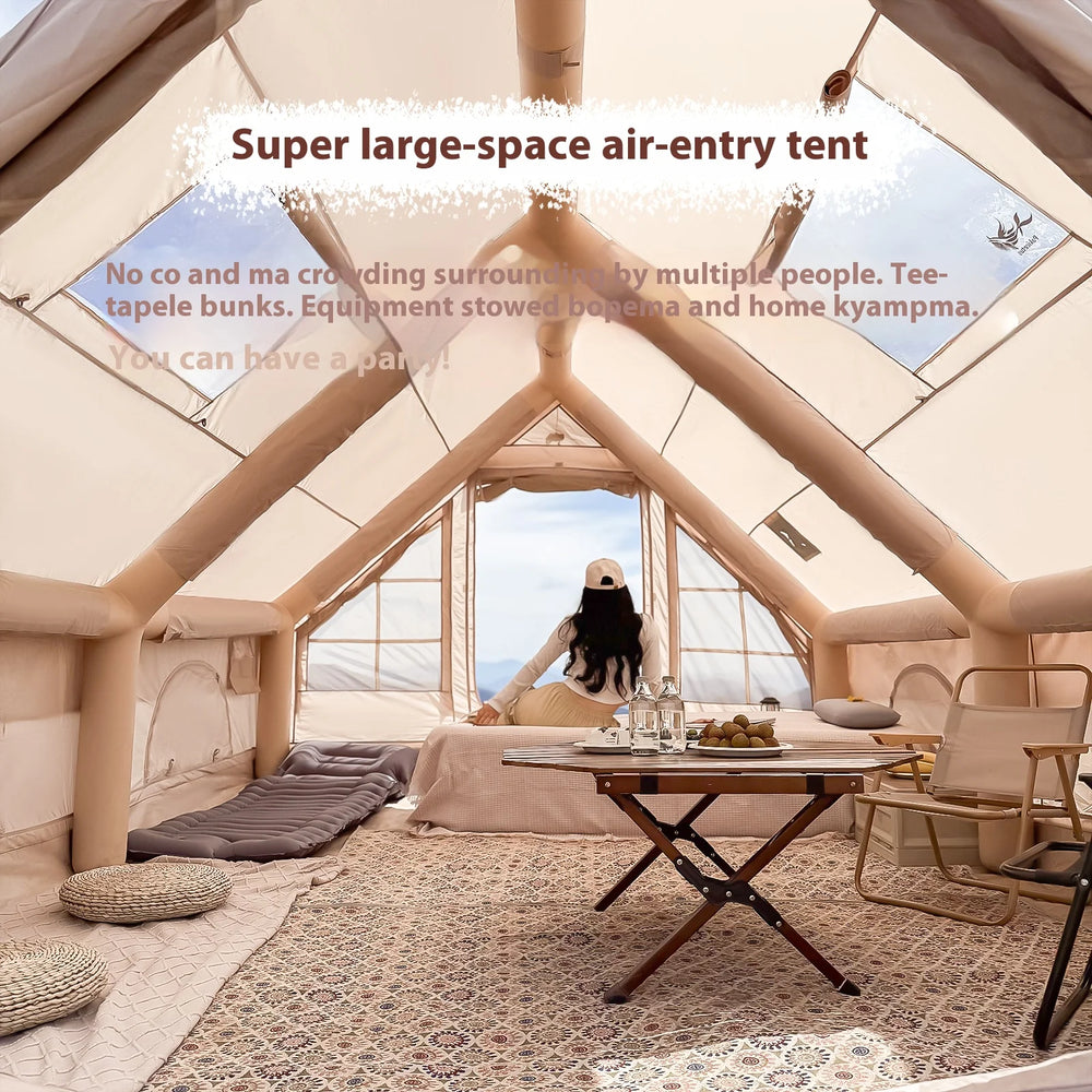 Interior of TrailNest Four-Season Inflatable Cabin Tent showing air beams and a sleeping area