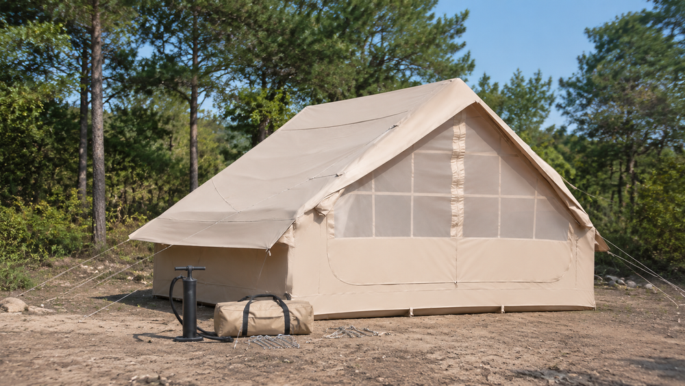 TrailNest inflatable cabin tent quick setup with pump and carry bag
