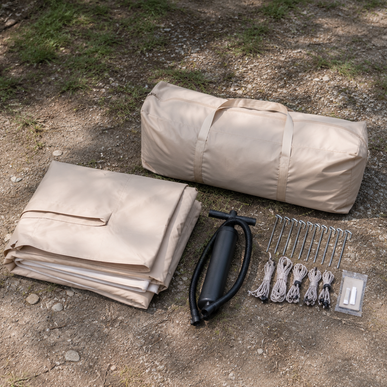 TrailNest inflatable tent packed with carry bag and accessories
