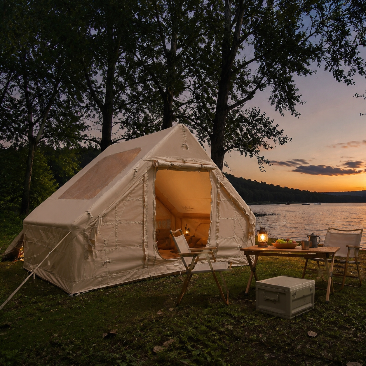 TrailNest inflatable cabin tent family weekend campsite scene