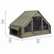 TrailNest olive inflatable cabin tent dimensions 118 by 83 by 79 inches