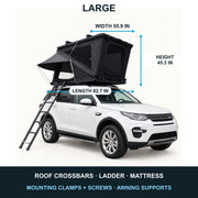 Large TrailNest Z-frame rooftop tent open dimensions in inches