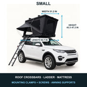 Small TrailNest Z-frame rooftop tent open dimensions in inches