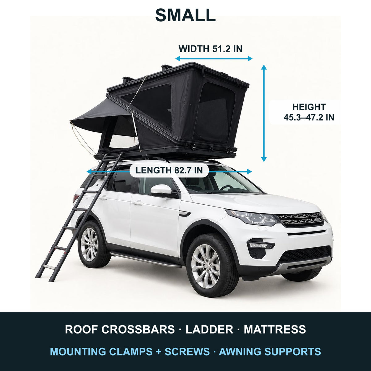 Small TrailNest Z-frame rooftop tent open dimensions in inches