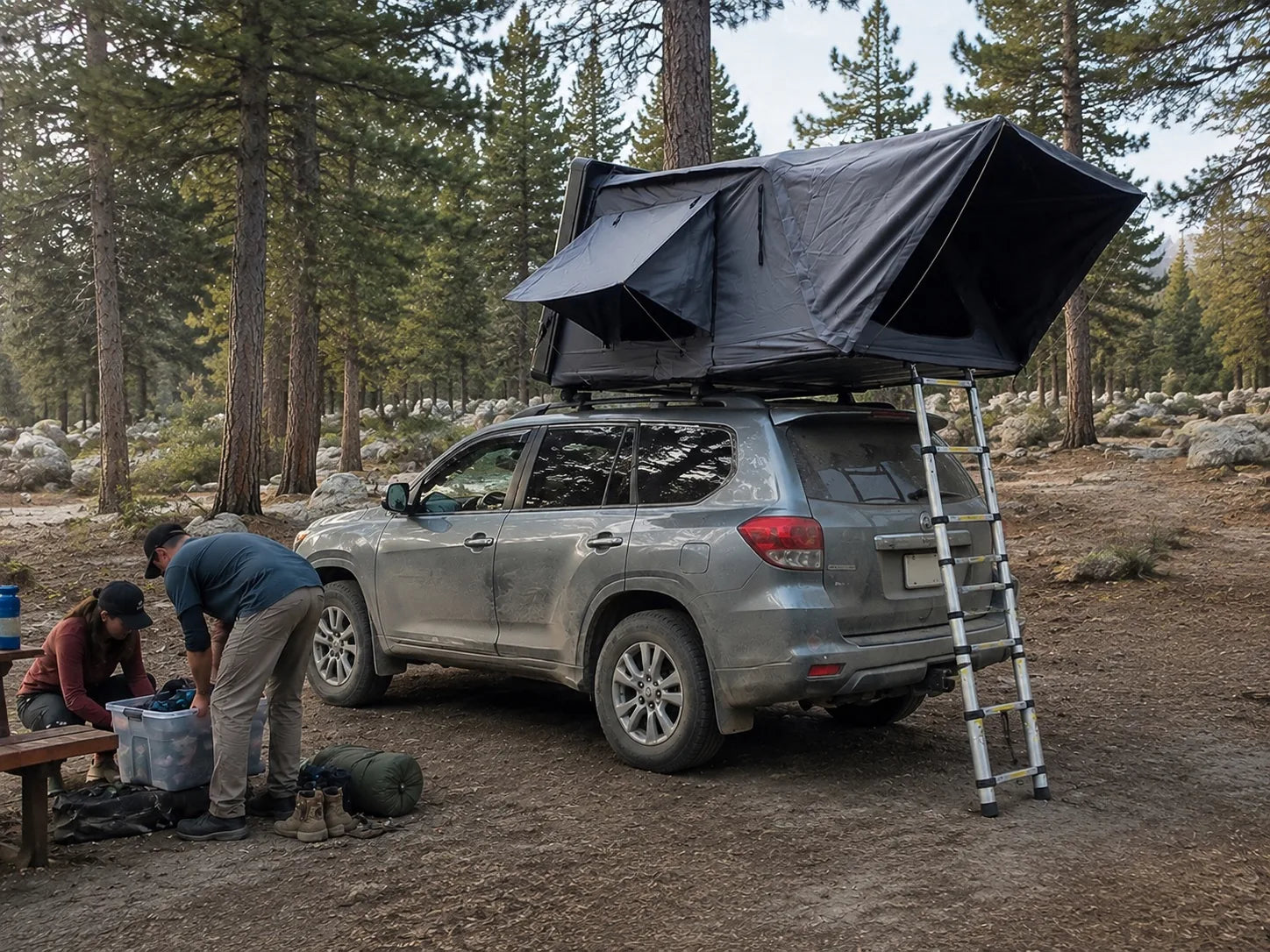 TrailNest Panorama Making camp entry AI scene concept