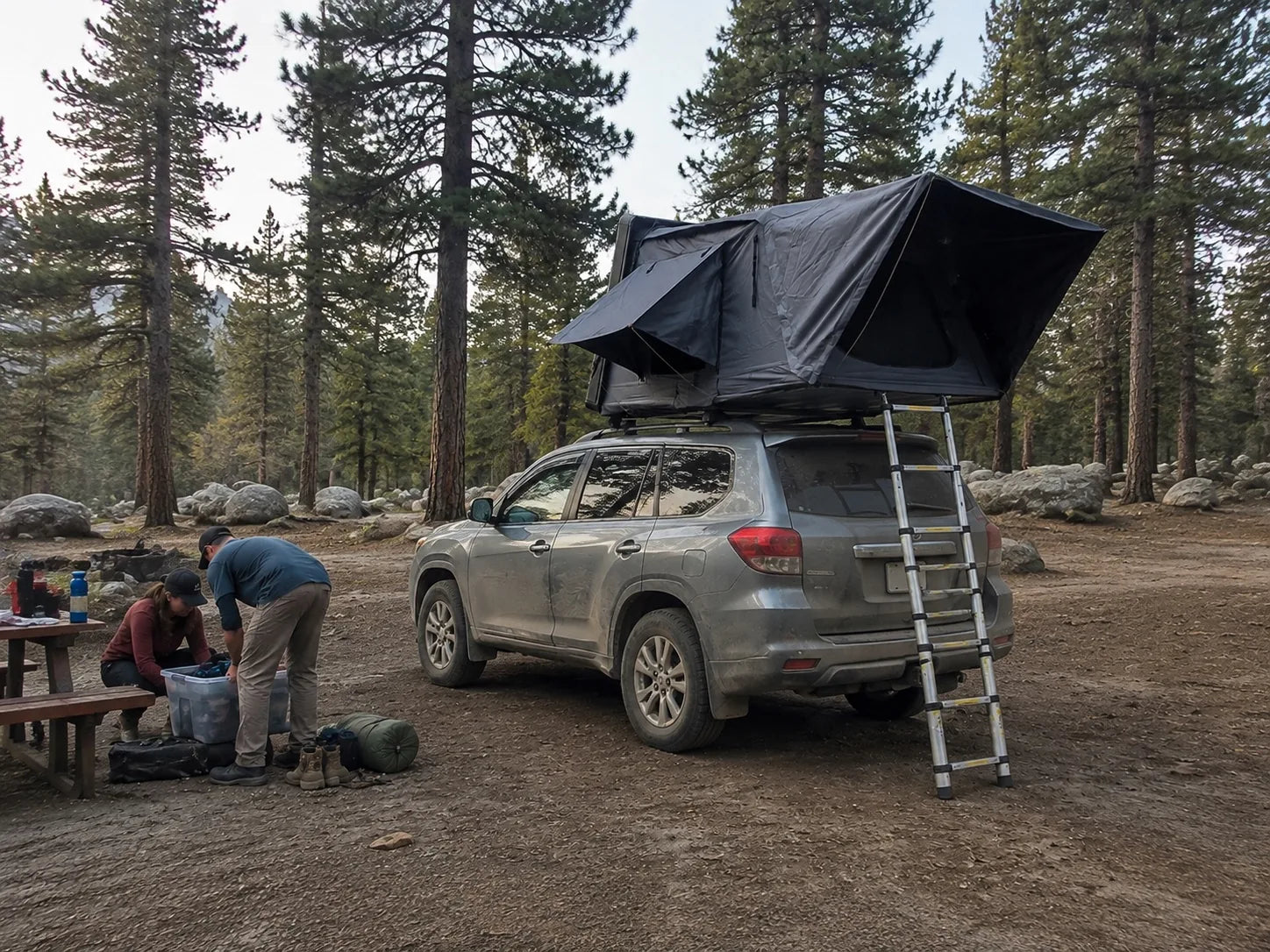 TrailNest Panorama Making camp rear-quarter AI scene concept
