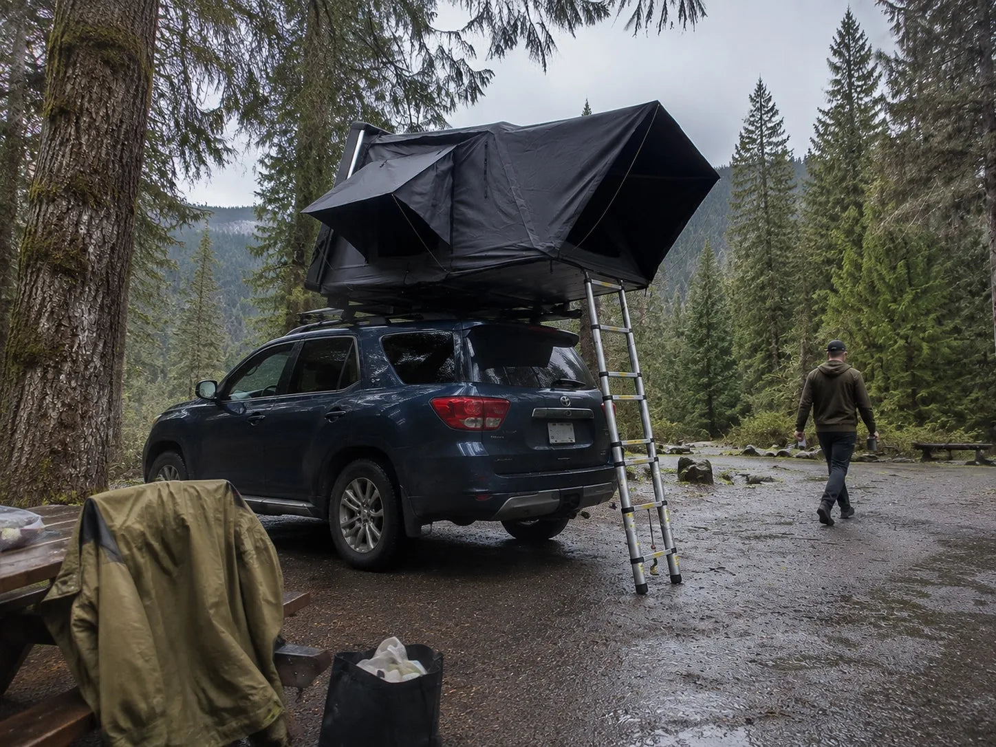 TrailNest Panorama Rainy-day reset entry AI scene concept