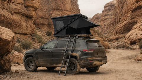 Z-FRAME rooftop tent in a desert overland setting