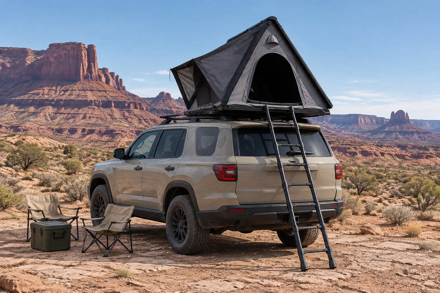TrailNest Wedge 132 in a desert camp setting
