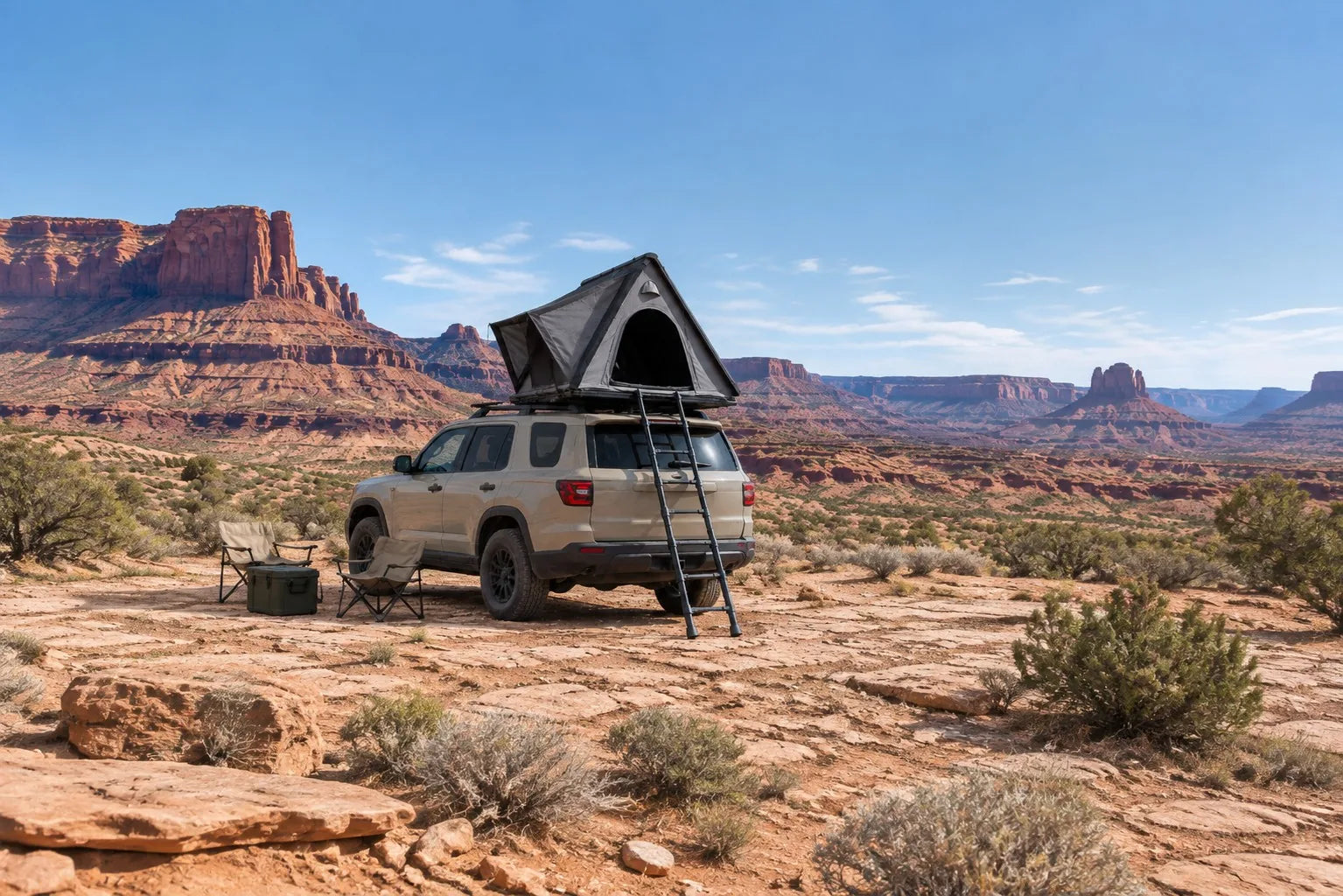TrailNest Wedge 132 in a desert camp setting