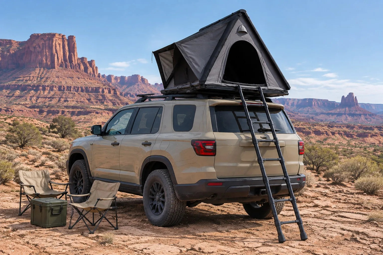 TrailNest Wedge 132 in a desert camp setting
